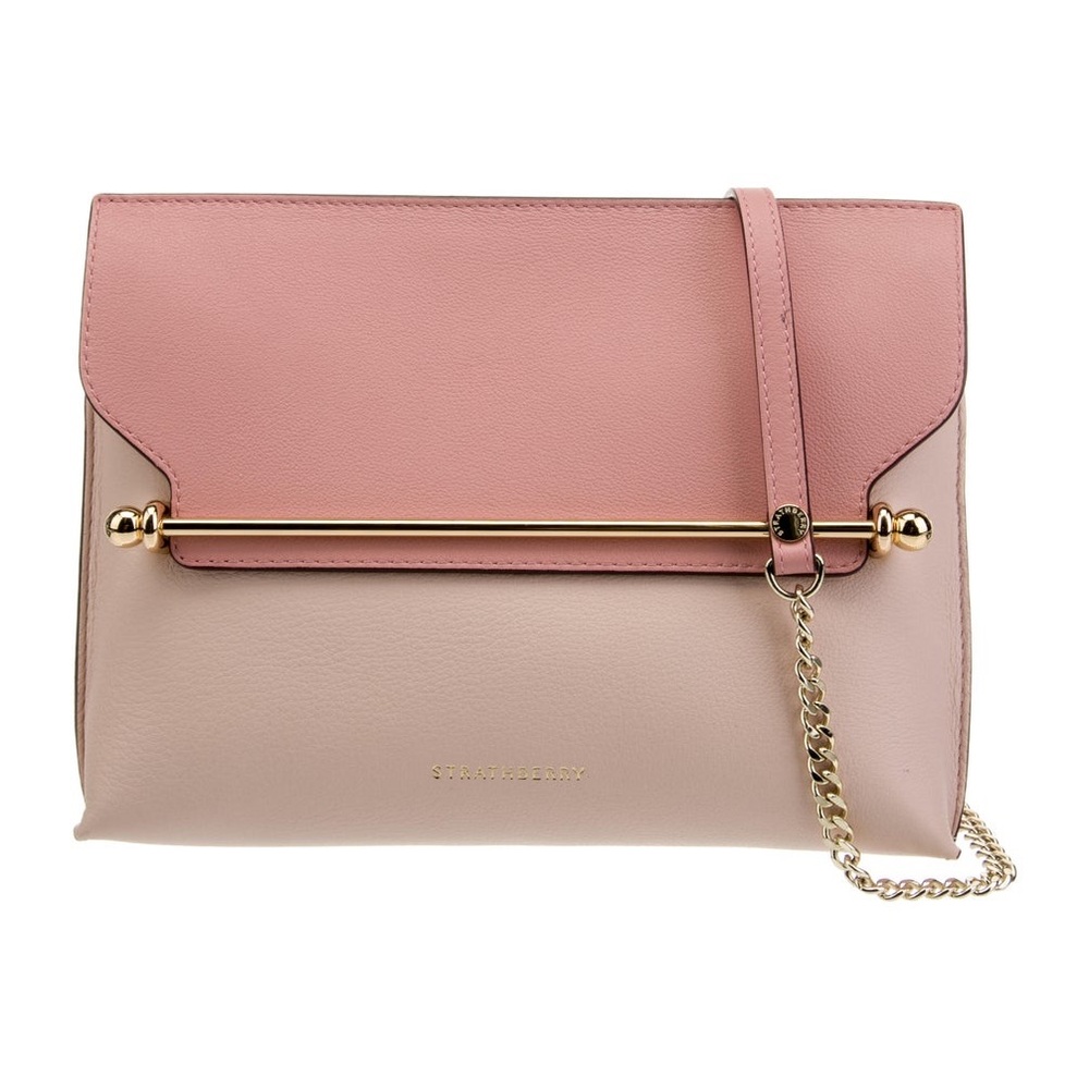 Strathberry Pink Leather Chain-Link Crossbody Bag